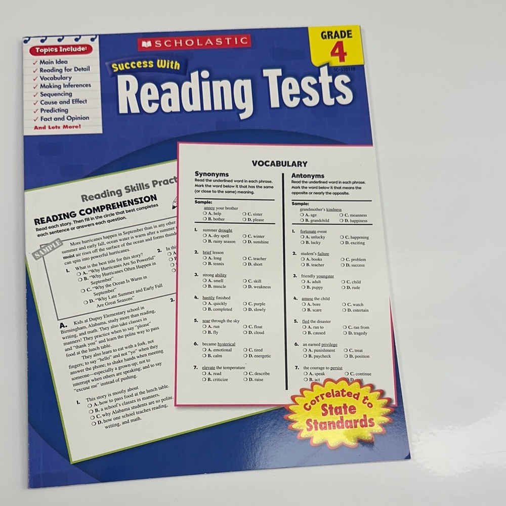 Scholastic Blue and Yellow Grade 4 Reading Tests